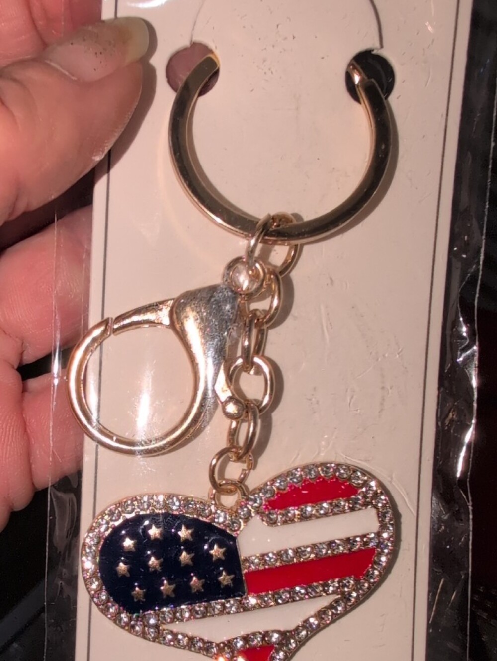 Gold-Tone American Flag Heart Keychain Charm - Picture 6 of 6